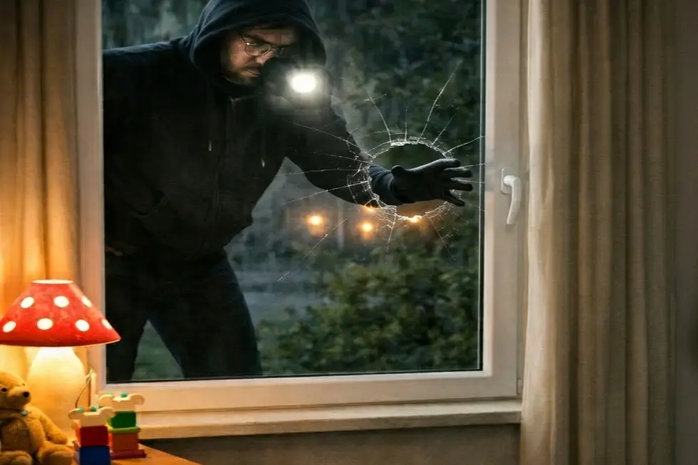 Burglar in Front of the Broken Window